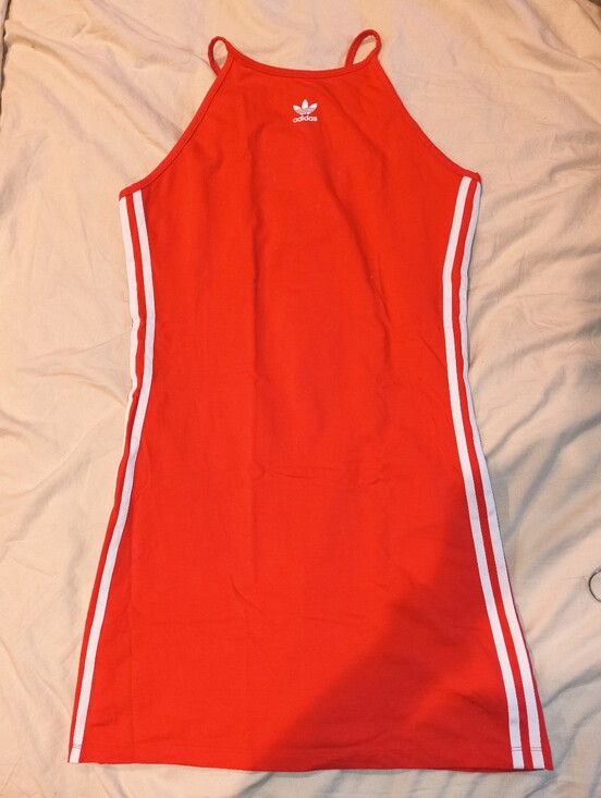 adidas Dresses & Skirts - L Adidas Red Slim Racerback Dress with White Stripes